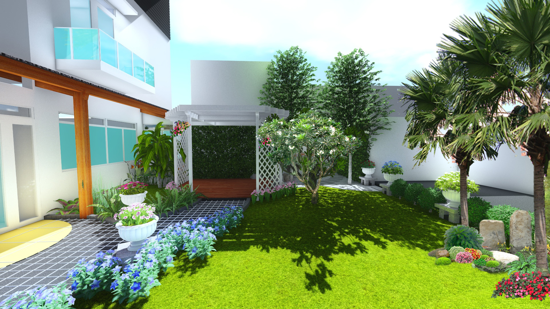 Cây xanh là hạng mục không thể thiếu trong thiết kế sân vườn biệt thự